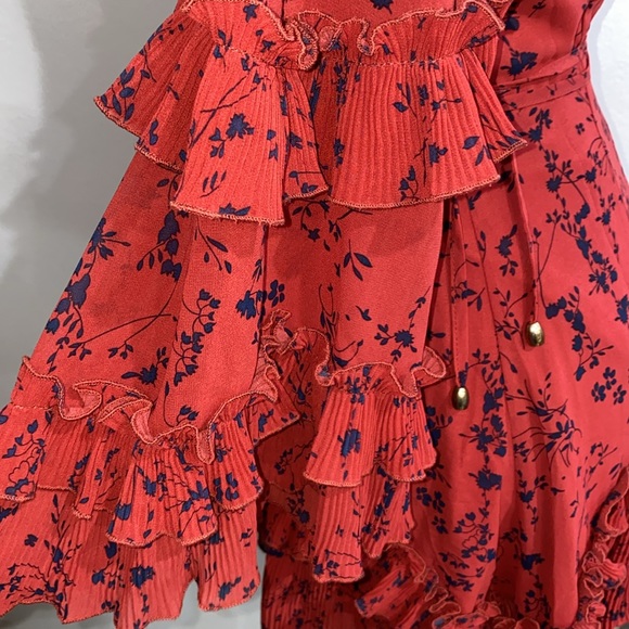 Saints + Secrets Red Ruffle Floral Dress M - Picture 6 of 6